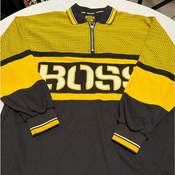 Men's Boss Black and Yellow Long Sleeve Polo Shirt Size M - Picture 1 of 5